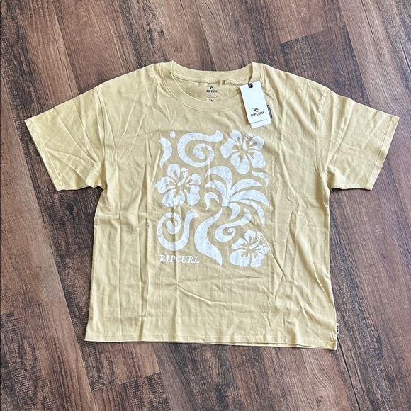 Rip Curl Mustard/ gold Tee with White Floral Design - Picture 1 of 4